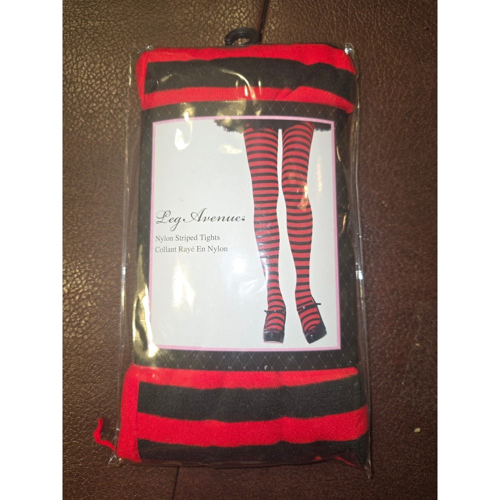 Leg Avenue Red Black Striped Tights Nylon Opaque‎ Hosiery One Size 7100 New